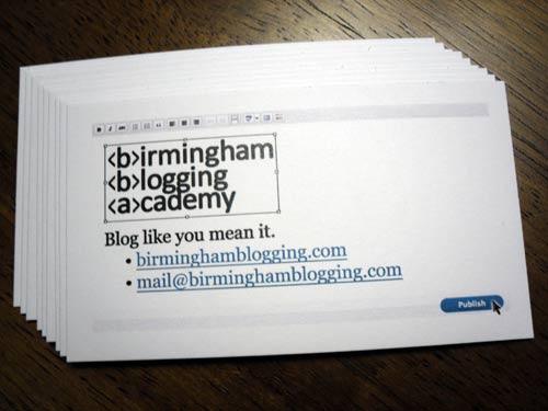 Birmingham Blogging Academy business card